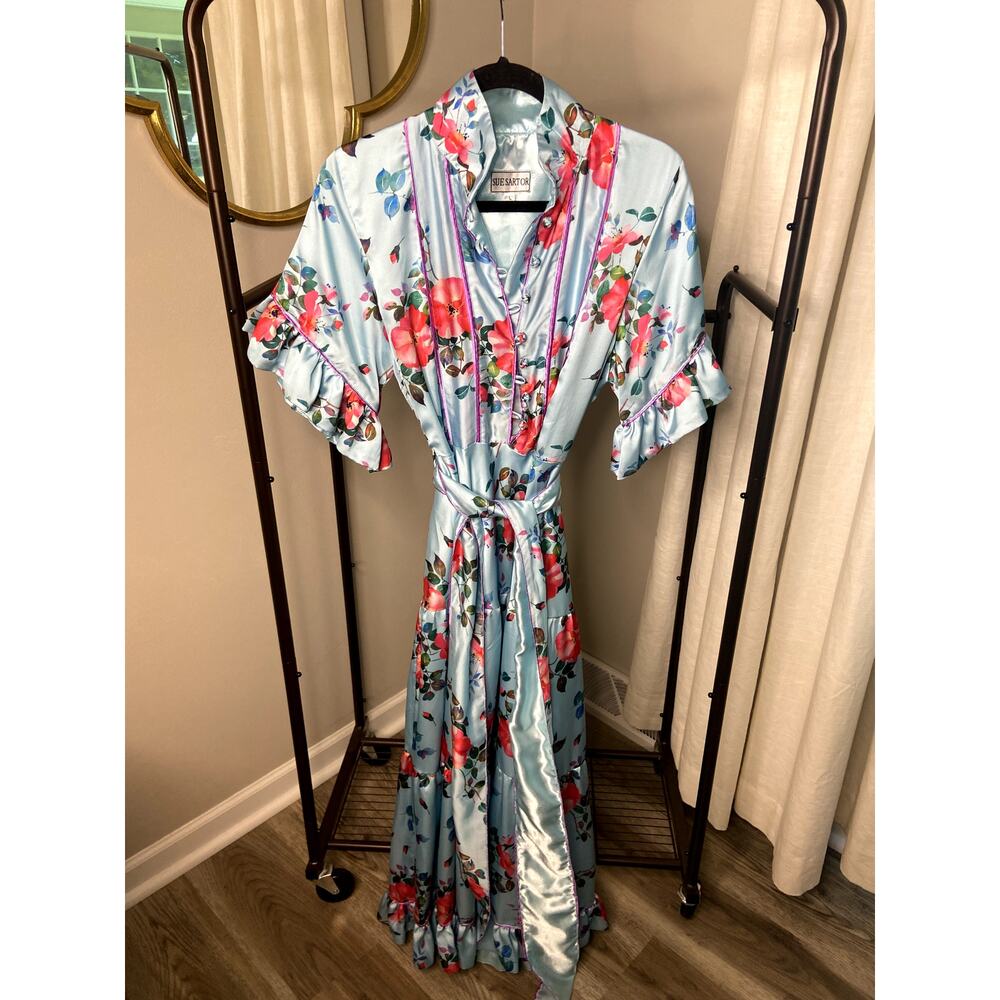 Sue Sartor Hamilton Kaftan Dress in Silk Satin size L large